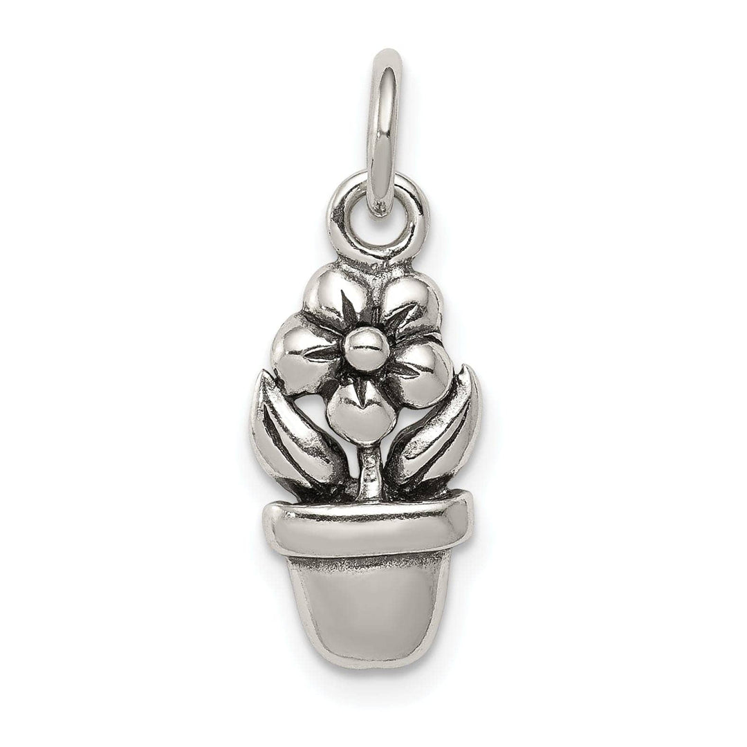 Lovely Rita's Pendants & Charms Silver Polished Antique Flower in a Pot Charm