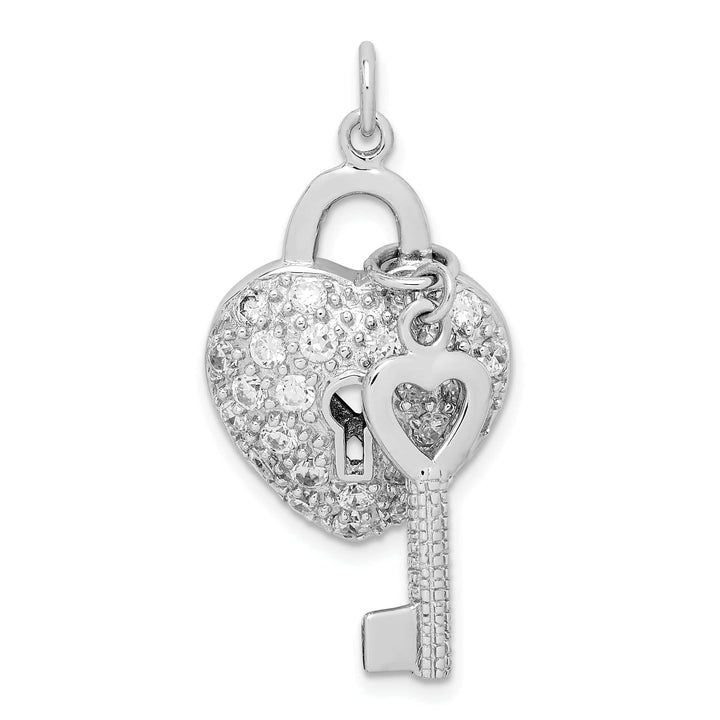 Lovely Rita's Pendants & Charms Silver Polished C.Z Heart and Key Charm Pendant