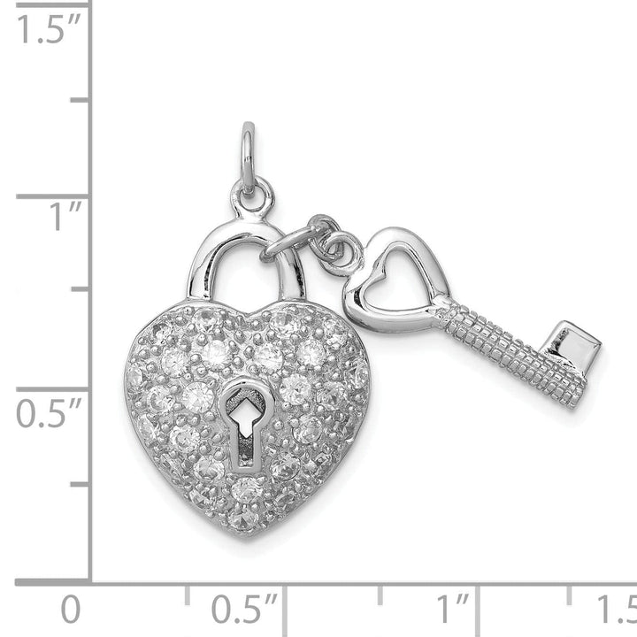 Lovely Rita's Pendants & Charms Silver Polished C.Z Heart and Key Charm Pendant