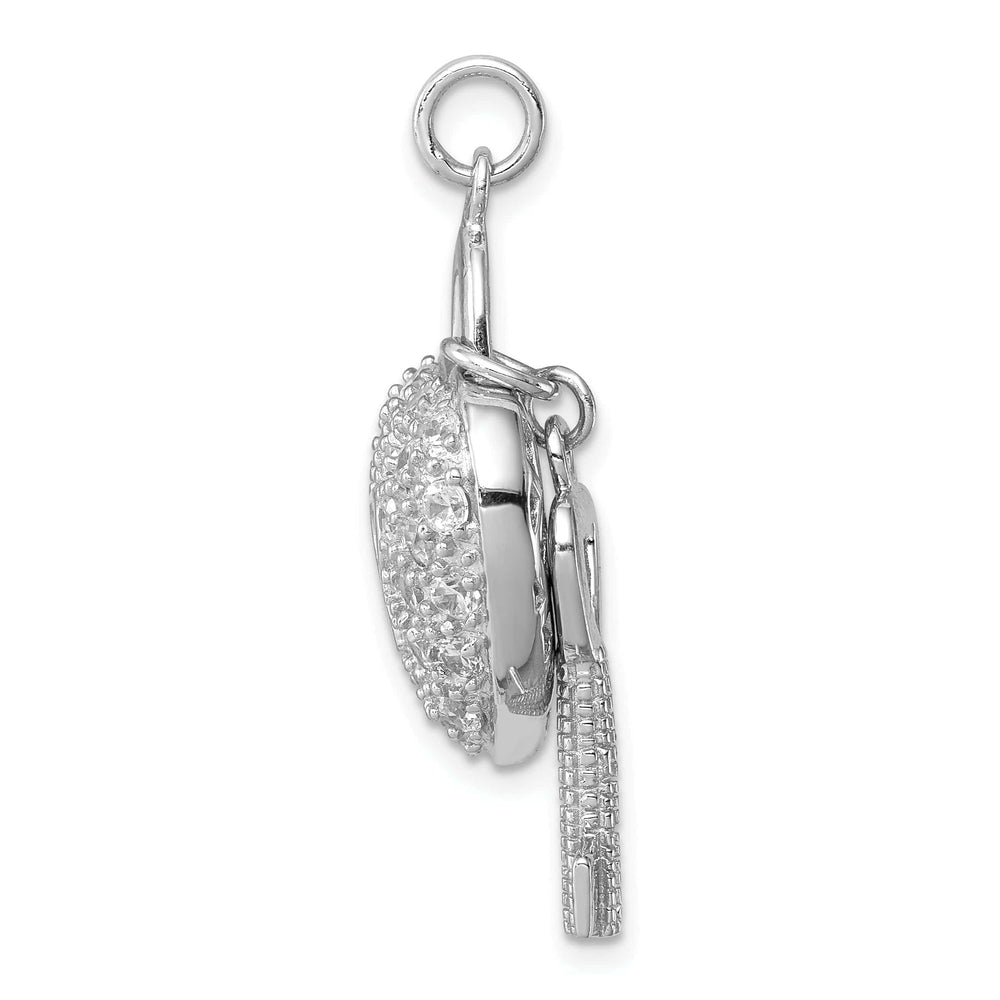 Lovely Rita's Pendants & Charms Silver Polished C.Z Heart and Key Charm Pendant