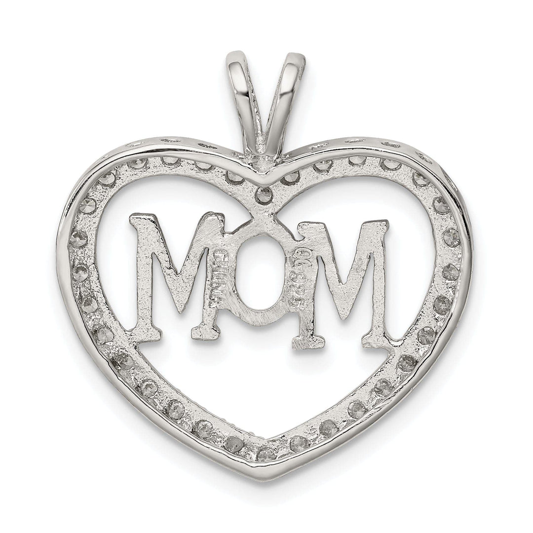 Lovely Rita's Pendants & Charms Silver Polished C.Z Open Back Heart MOM Charm