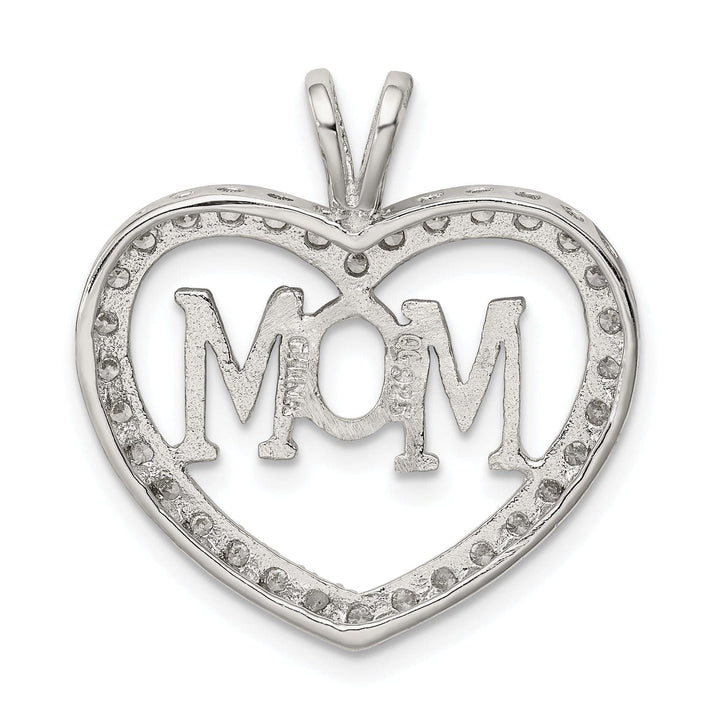 Lovely Rita's Pendants & Charms Silver Polished C.Z Open Back Heart MOM Charm