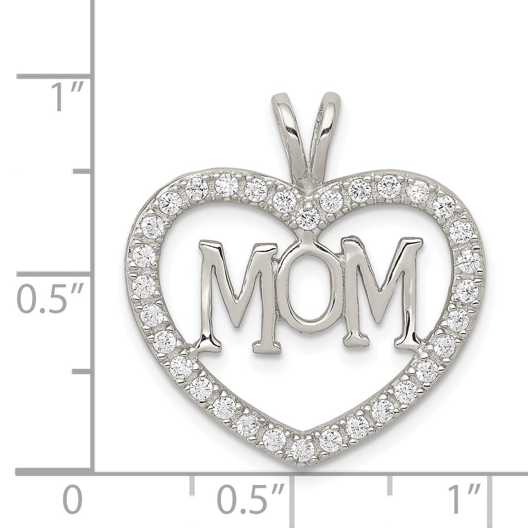 Lovely Rita's Pendants & Charms Silver Polished C.Z Open Back Heart MOM Charm