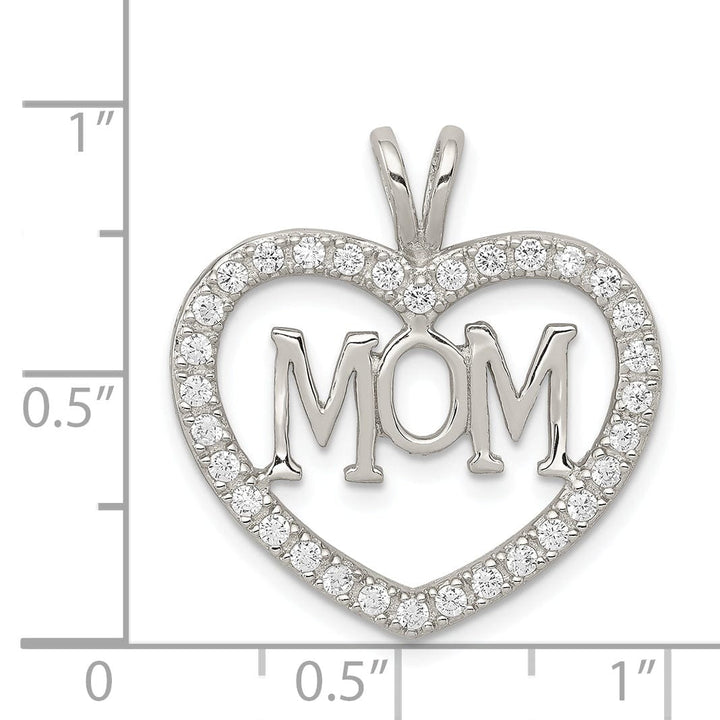 Lovely Rita's Pendants & Charms Silver Polished C.Z Open Back Heart MOM Charm