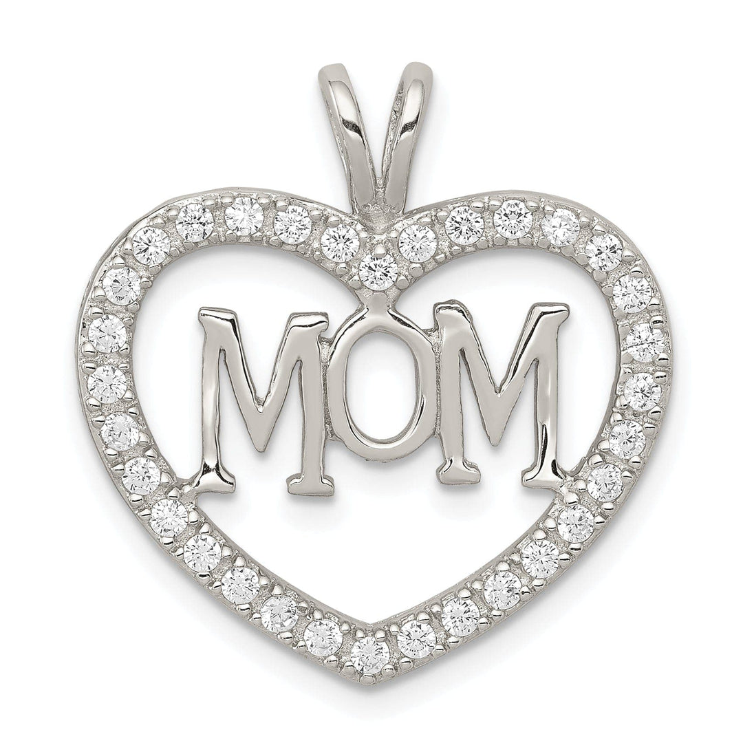 Lovely Rita's Pendants & Charms Silver Polished C.Z Open Back Heart MOM Charm