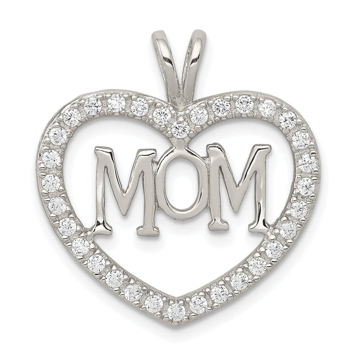 Lovely Rita's Pendants & Charms Silver Polished C.Z Open Back Heart MOM Charm