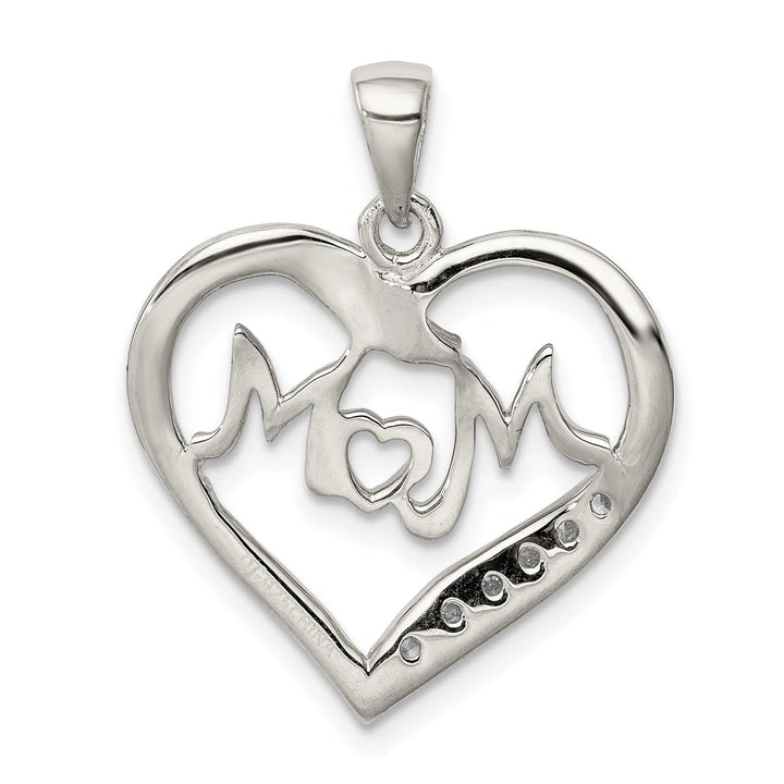 Lovely Rita's Pendants & Charms Silver Polished CZ Open Back Heart MOM Pendant