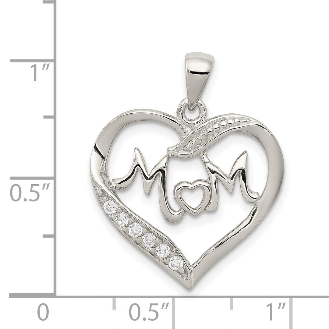 Lovely Rita's Pendants & Charms Silver Polished CZ Open Back Heart MOM Pendant