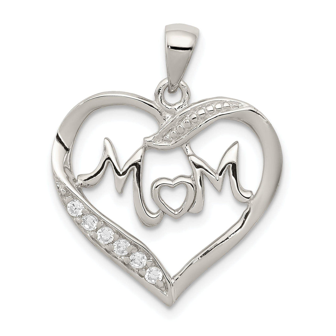 Lovely Rita's Pendants & Charms Silver Polished CZ Open Back Heart MOM Pendant