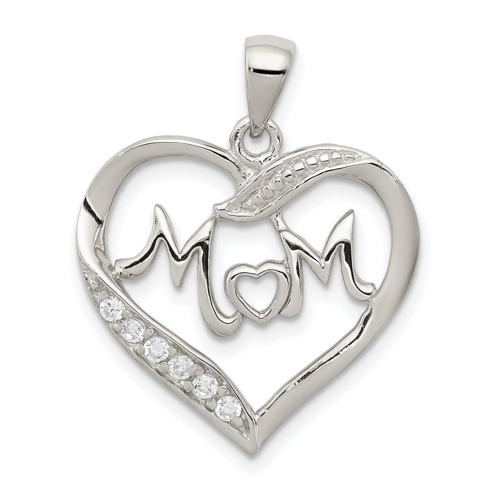 Lovely Rita's Pendants & Charms Silver Polished CZ Open Back Heart MOM Pendant