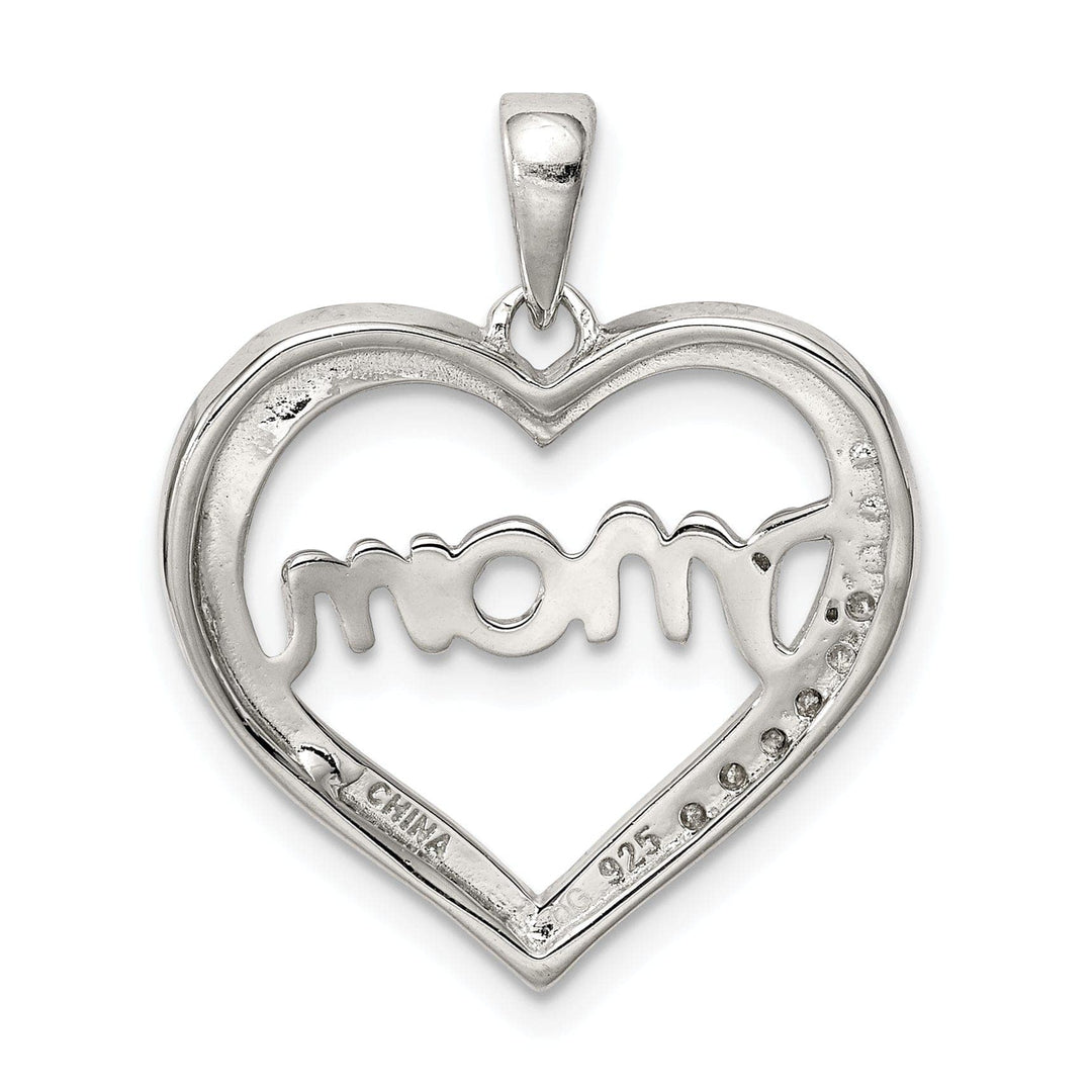 Lovely Rita's Pendants & Charms Silver Polished CZ Open Back Heart MOM Pendant