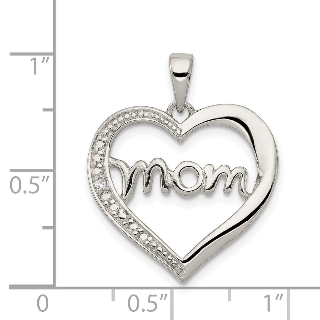 Lovely Rita's Pendants & Charms Silver Polished CZ Open Back Heart MOM Pendant
