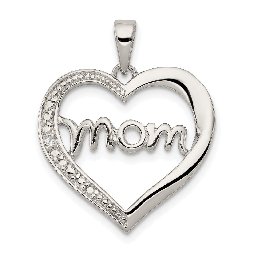 Lovely Rita's Pendants & Charms Silver Polished CZ Open Back Heart MOM Pendant