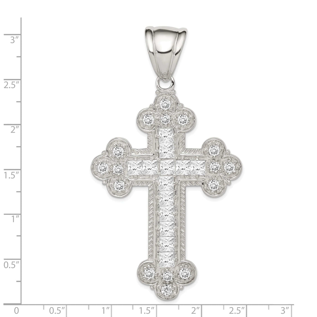 Lovely Rita's Pendants & Charms Silver Polished Finish C.Z Budded Cross Pendant