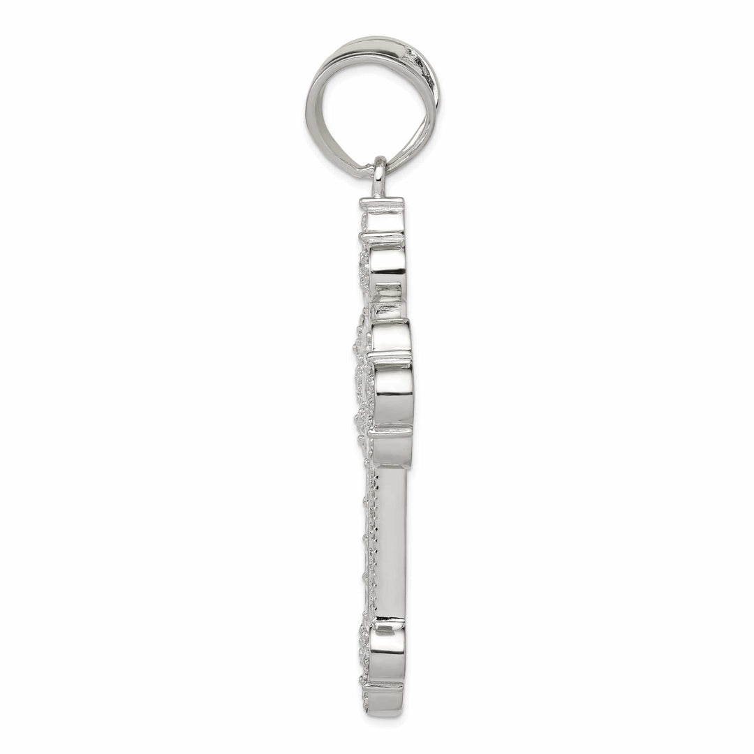 Lovely Rita's Pendants & Charms Silver Polished Finish C.Z Budded Cross Pendant