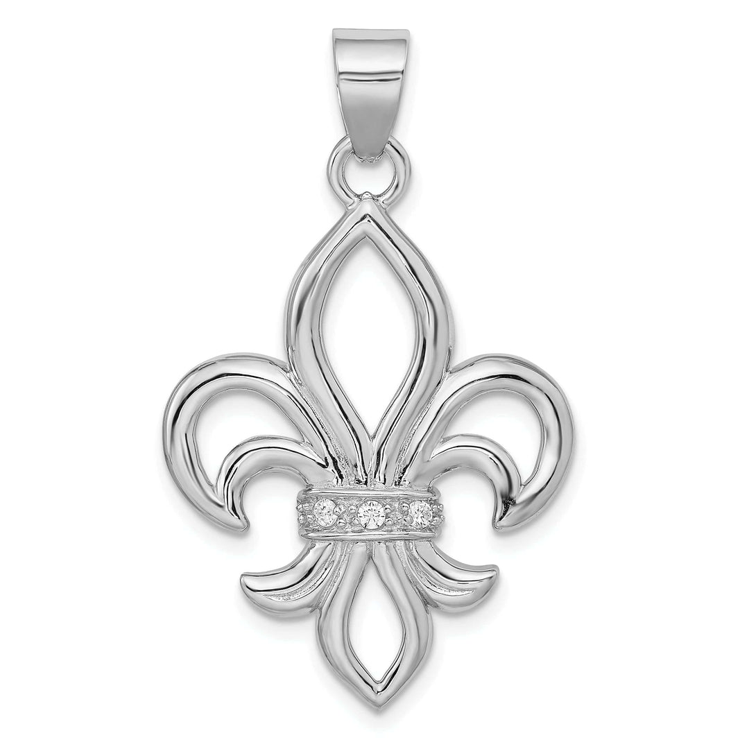 Lovely Rita's Pendants & Charms Silver Polished Finish C.Z Fleur de Lis Charm