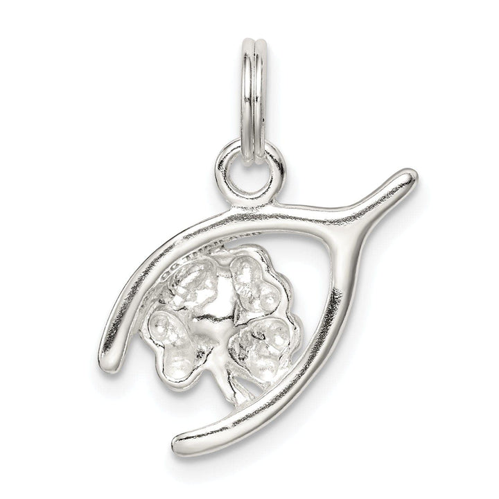 Lovely Rita's Pendants & Charms Silver Polished Four Leaf Clover Wishbone Charm
