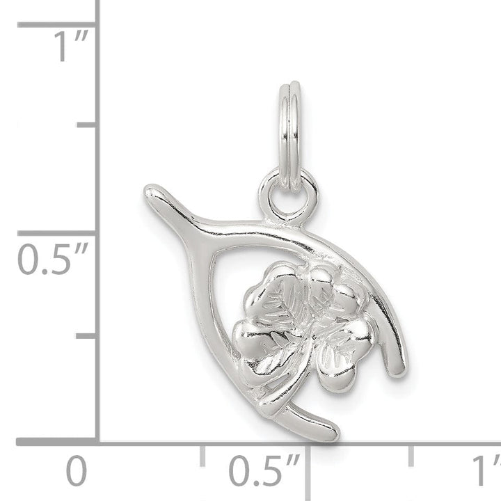 Lovely Rita's Pendants & Charms Silver Polished Four Leaf Clover Wishbone Charm