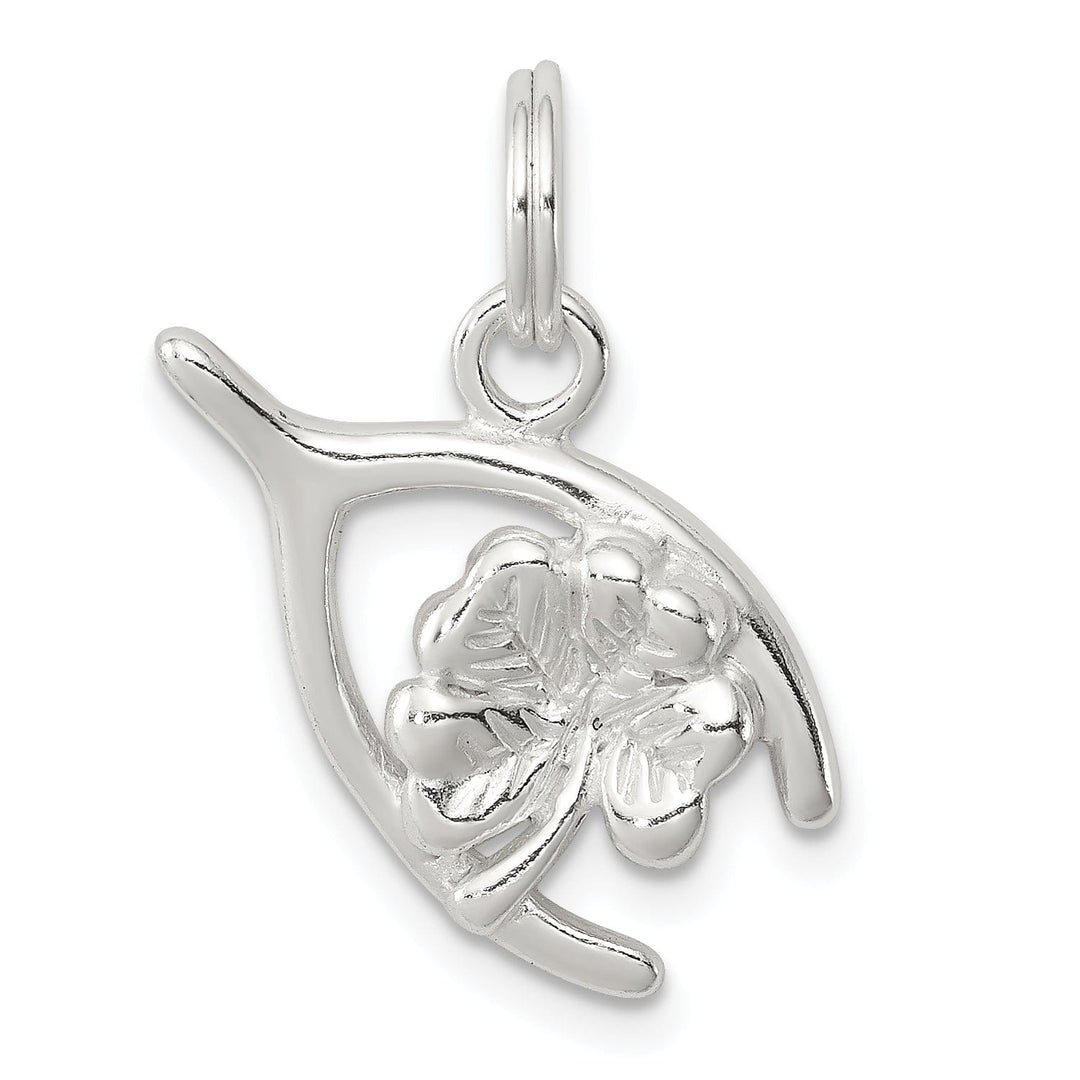 Lovely Rita's Pendants & Charms Silver Polished Four Leaf Clover Wishbone Charm