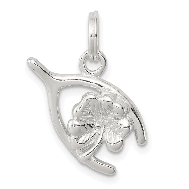 Lovely Rita's Pendants & Charms Silver Polished Four Leaf Clover Wishbone Charm