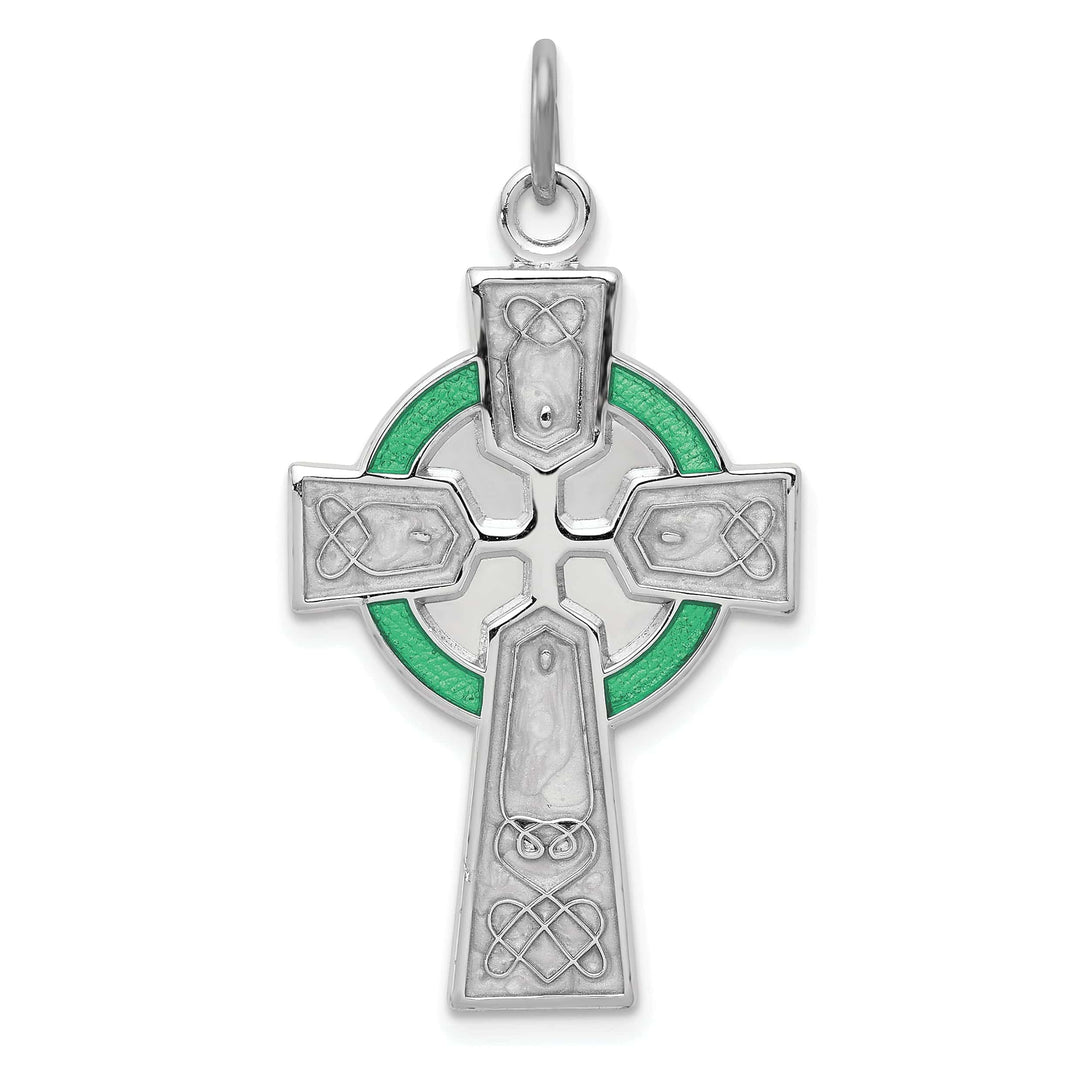 Lovely Rita's Pendants & Charms Silver Polished Green Epoxy Irish Cross Pendant