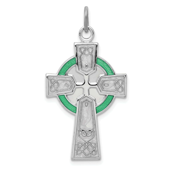 Lovely Rita's Pendants & Charms Silver Polished Green Epoxy Irish Cross Pendant