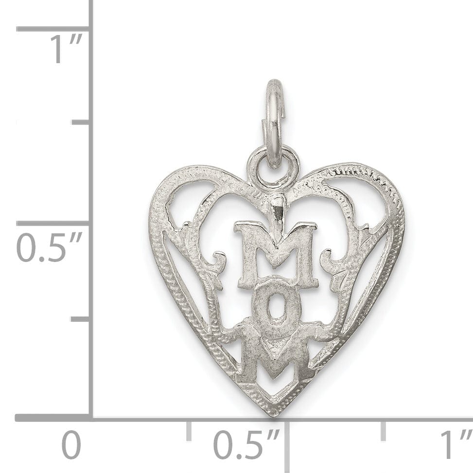 Lovely Rita's Pendants & Charms Silver Polished Mom in Heart Charm Pendant