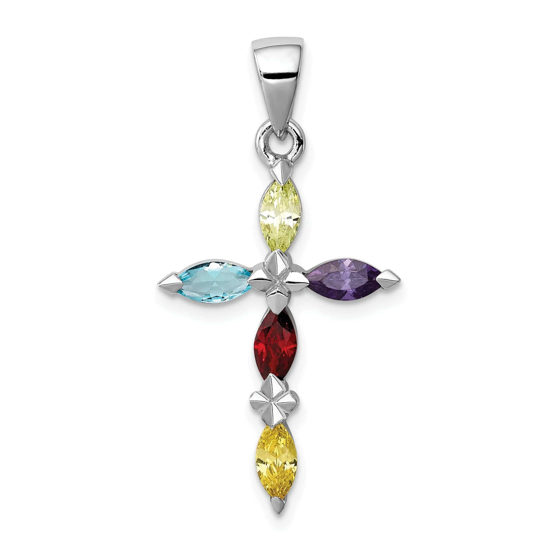 Lovely Rita's Pendants & Charms Silver Polished Multi Color C.Z Cross Pendant