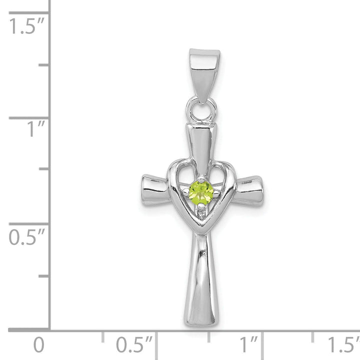 Lovely Rita's Pendants & Charms Silver Polished Peridot Heart Cross Pendant