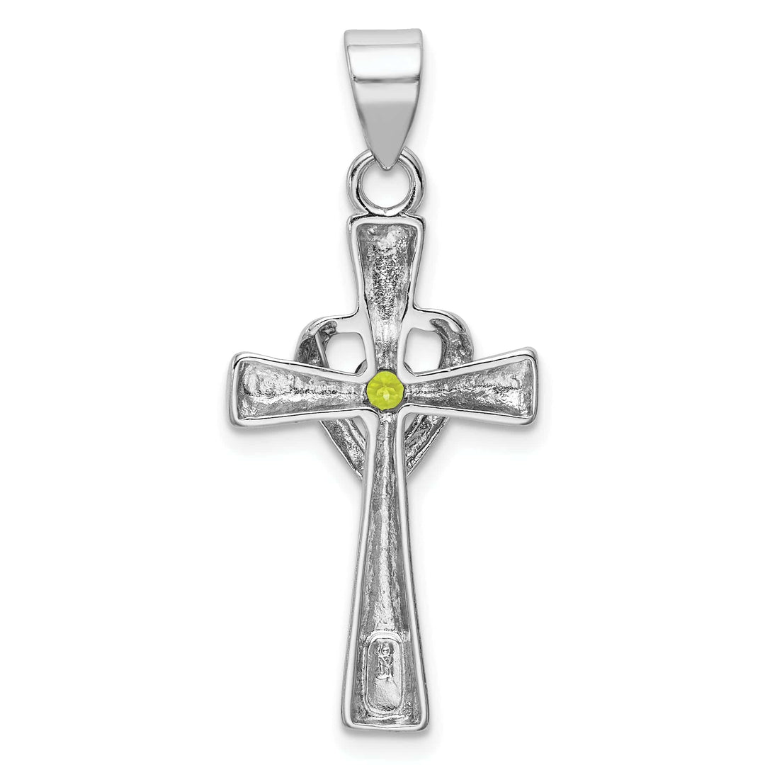 Lovely Rita's Pendants & Charms Silver Polished Peridot Heart Cross Pendant