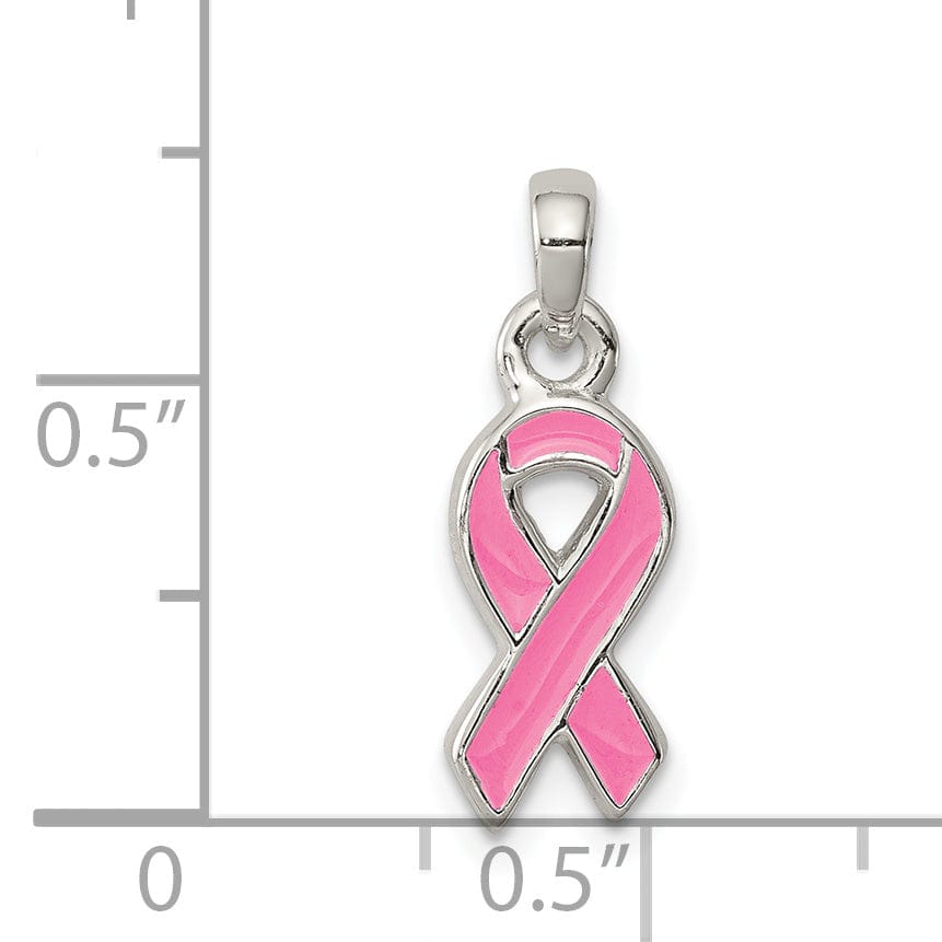 Lovely Rita's Pendants & Charms Silver Polished Pink Enameled Ribbon Charm