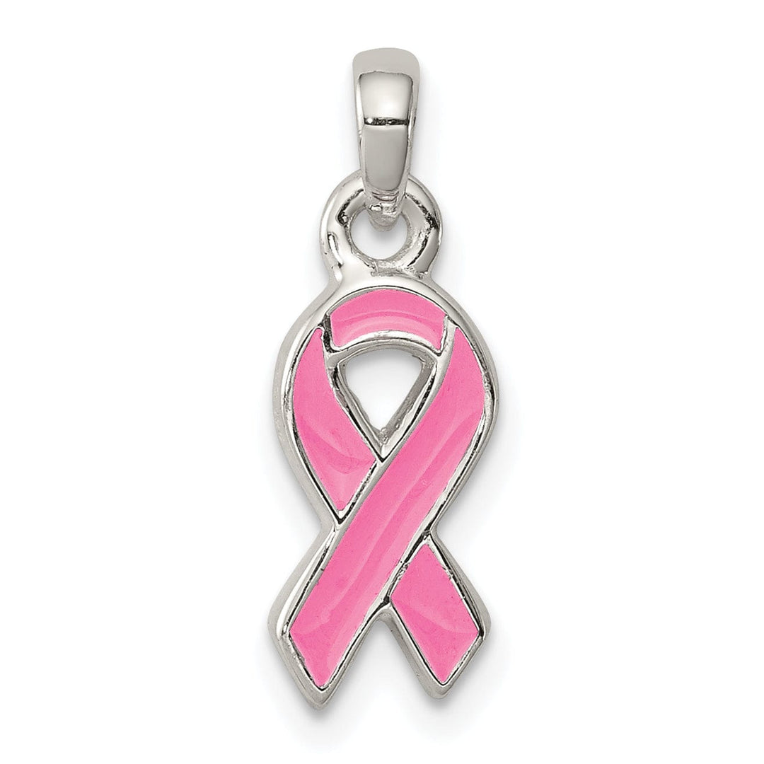Lovely Rita's Pendants & Charms Silver Polished Pink Enameled Ribbon Charm