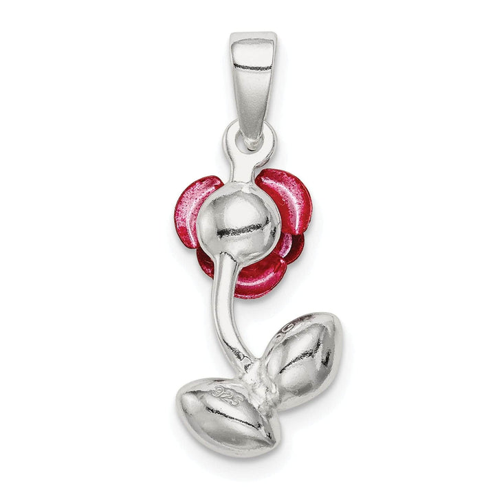 Lovely Rita's Pendants & Charms Silver Polished Red Enamel Green Rose Charm