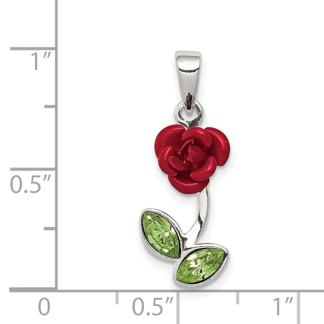 Lovely Rita's Pendants & Charms Silver Polished Red Enamel Green Rose Charm