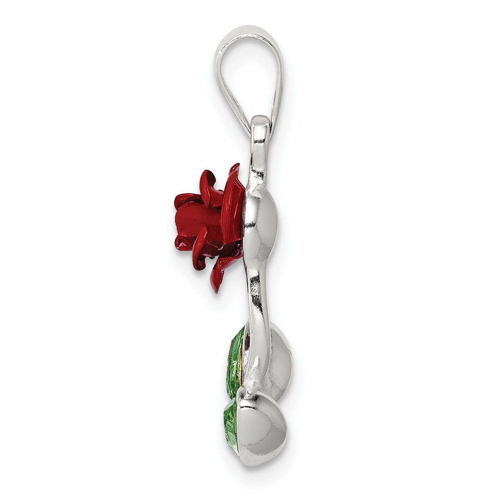 Lovely Rita's Pendants & Charms Silver Polished Red Enamel Green Rose Charm