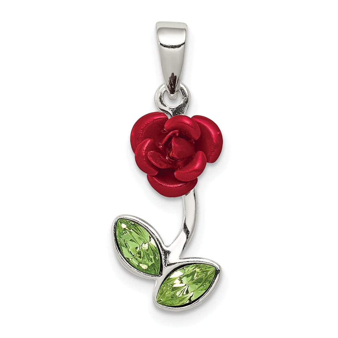 Lovely Rita's Pendants & Charms Silver Polished Red Enamel Green Rose Charm