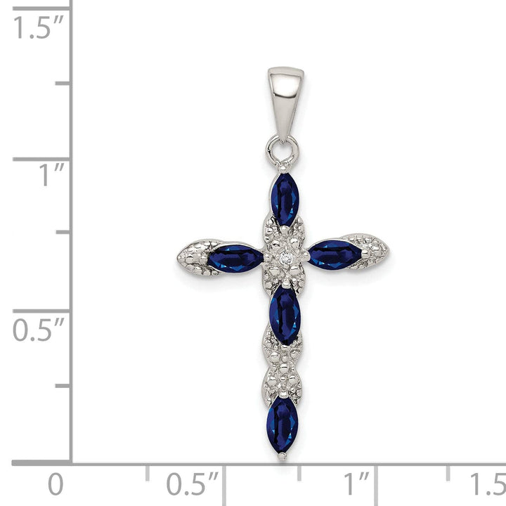 Lovely Rita's Pendants & Charms Silver Polished Sapphire Diamond Cross Pendant
