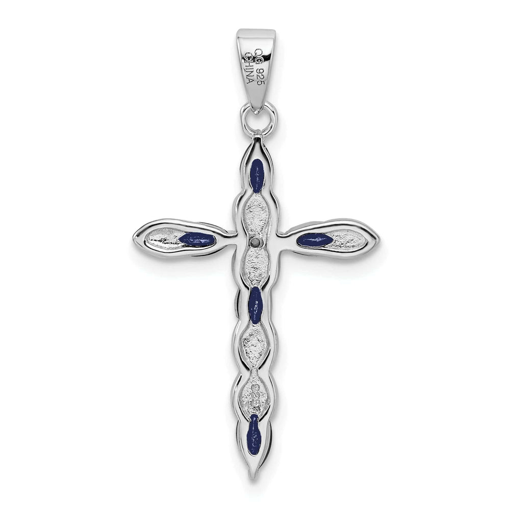 Lovely Rita's Pendants & Charms Silver Polished Sapphire Diamond Cross Pendant