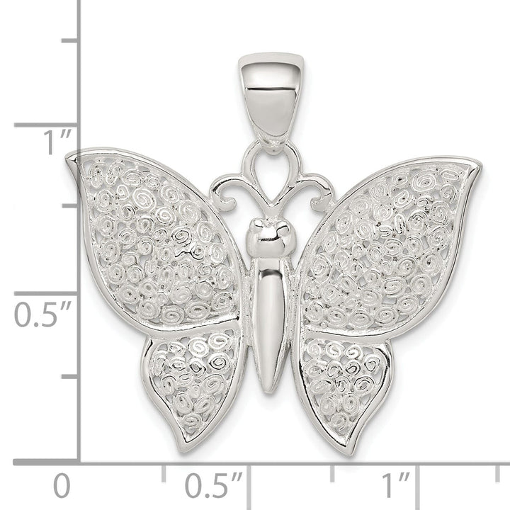 Lovely Rita's Pendants & Charms Silver Polished Textured Butterfly Pendant