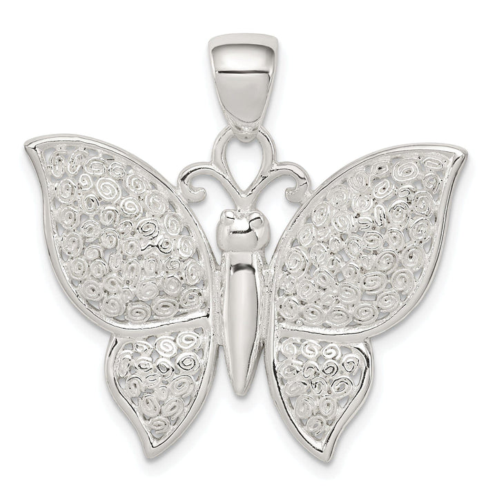 Lovely Rita's Pendants & Charms Silver Polished Textured Butterfly Pendant