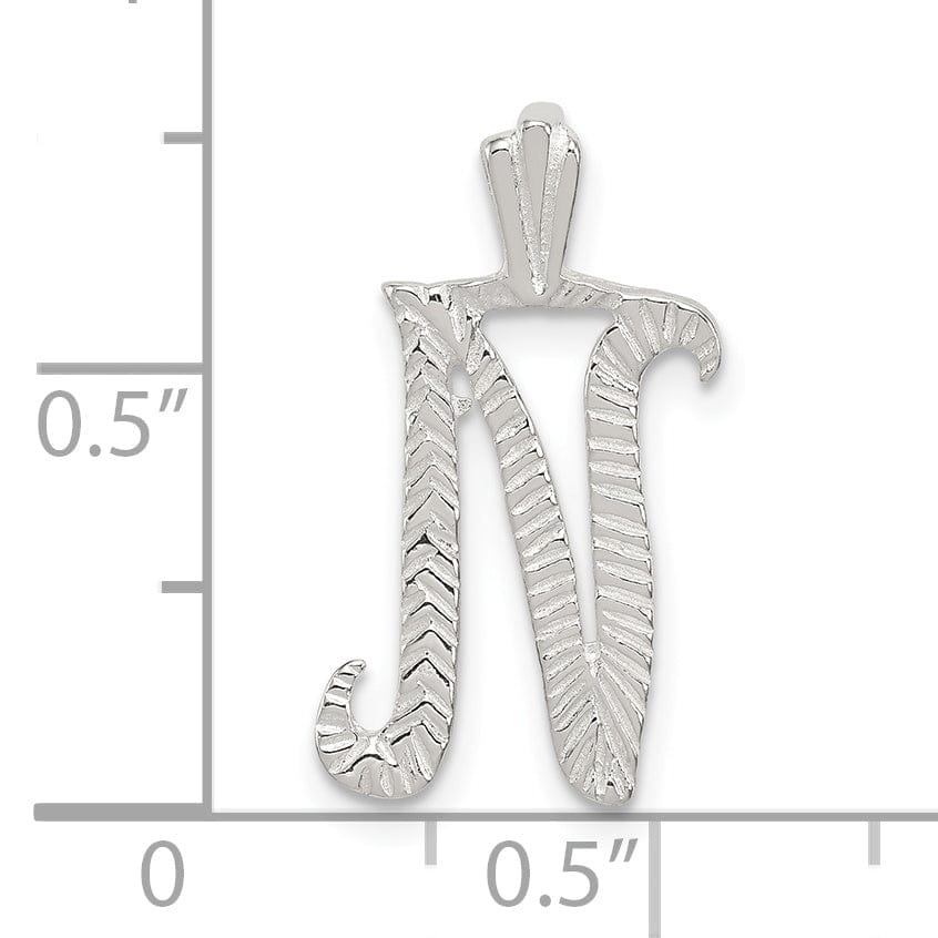 Lovely Rita's Pendants & Charms Silver Polished Textured Letter N Charm Pendant