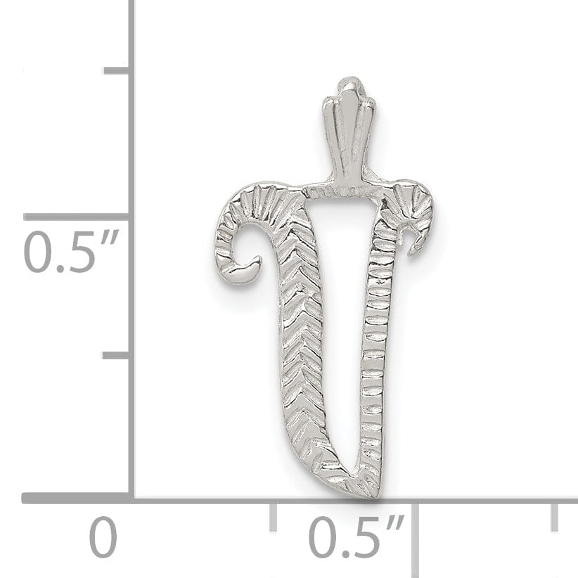 Lovely Rita's Pendants & Charms Silver Polished Textured Letter V Charm Pendant