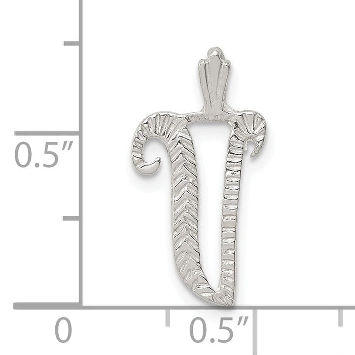 Lovely Rita's Pendants & Charms Silver Polished Textured Letter V Charm Pendant