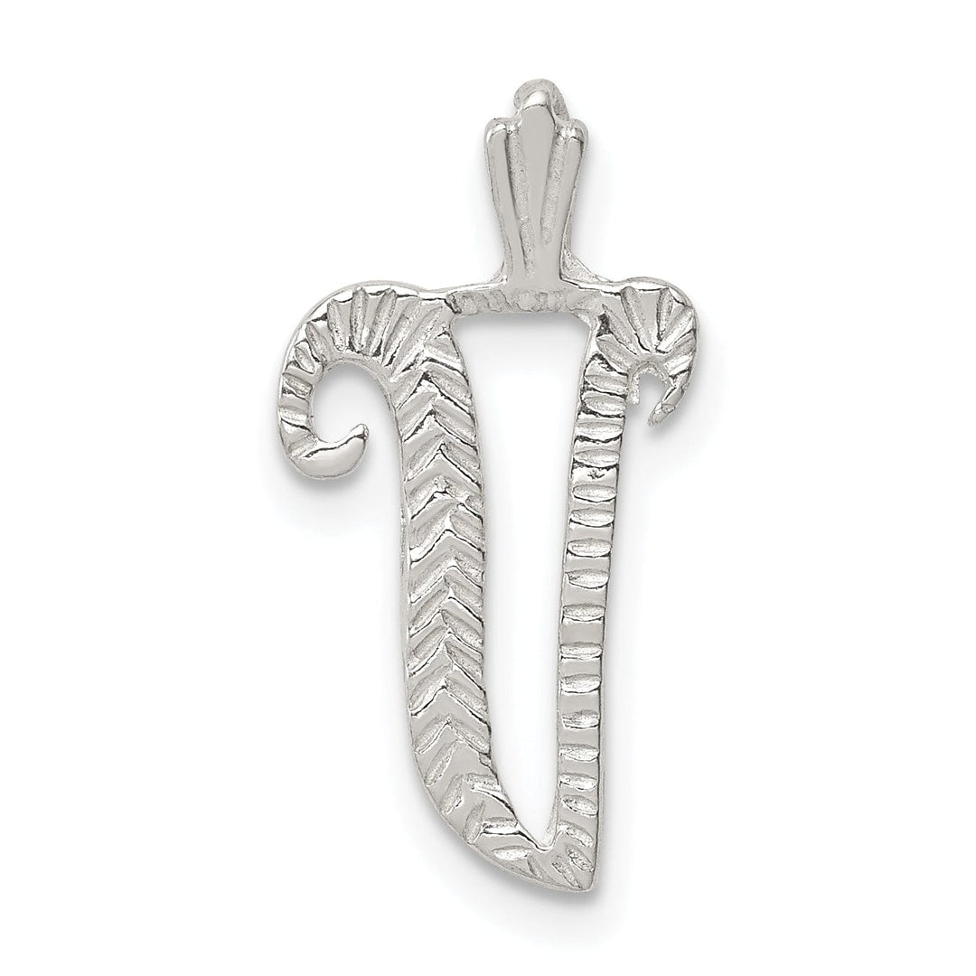 Lovely Rita's Pendants & Charms Silver Polished Textured Letter V Charm Pendant