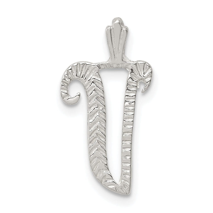 Lovely Rita's Pendants & Charms Silver Polished Textured Letter V Charm Pendant