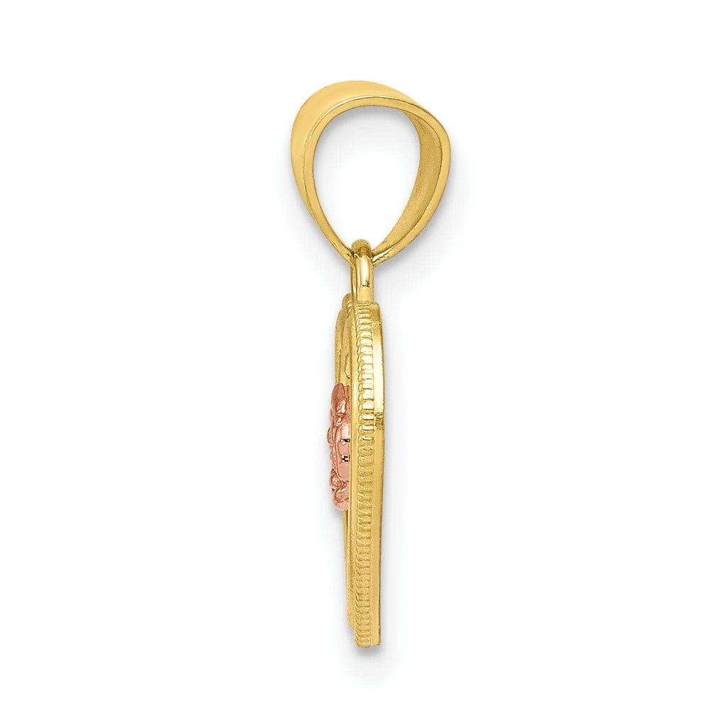 Lovely Rita's Pendants & Charms Solid 10K Two Tone Gold Heart with Rose Pendant