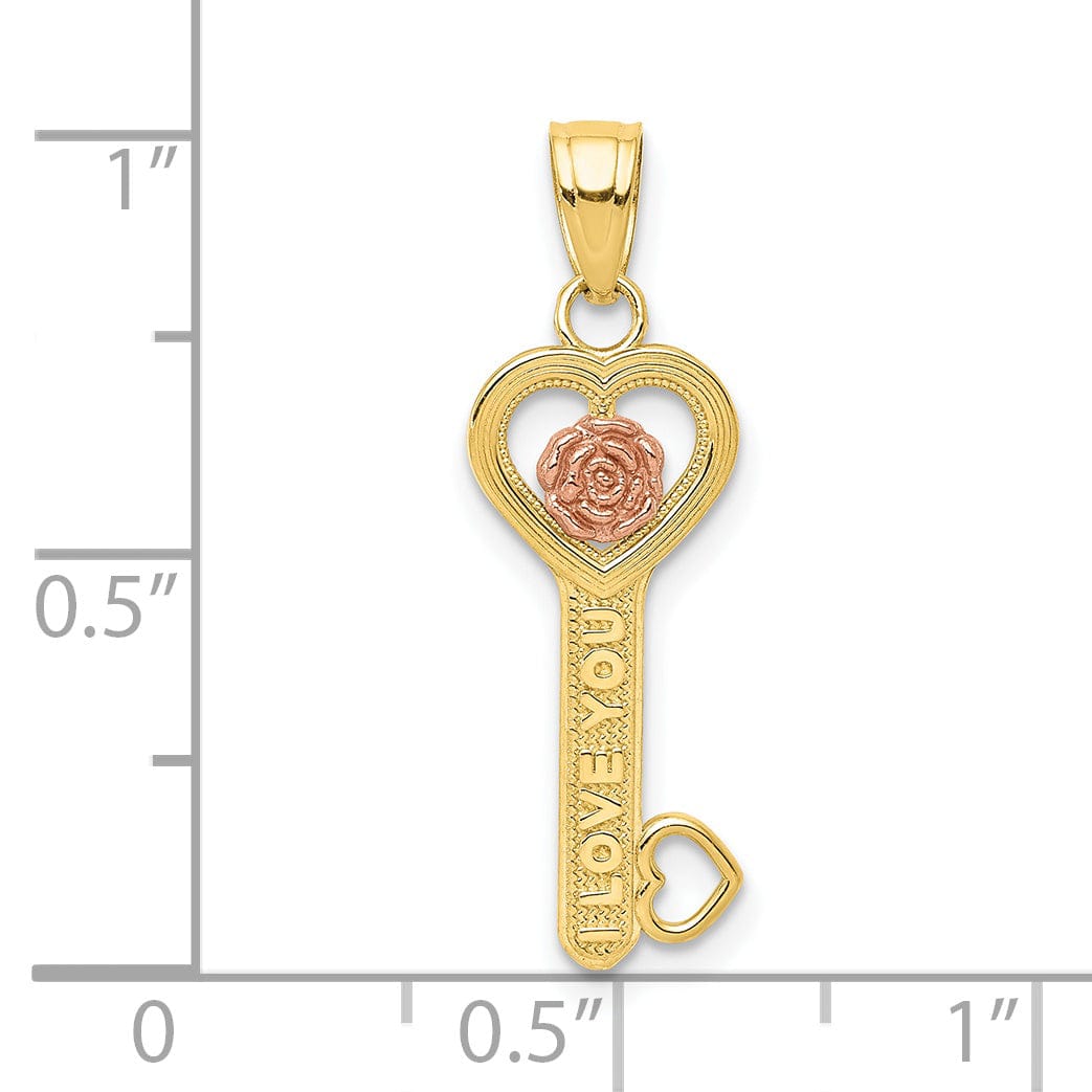Lovely Rita's Pendants & Charms Solid 10K Two Tone Gold I Love You Key Pendant