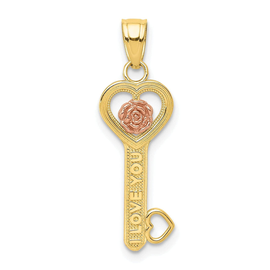 Lovely Rita's Pendants & Charms Solid 10K Two Tone Gold I Love You Key Pendant