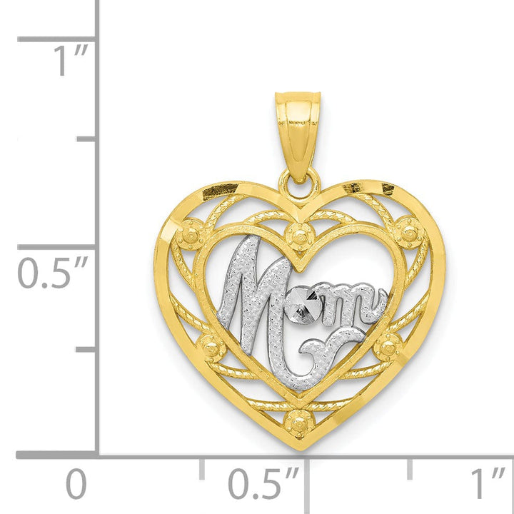 Lovely Rita's Pendants & Charms Solid 10k Two Tone Gold Mom Heart Charm Pendant