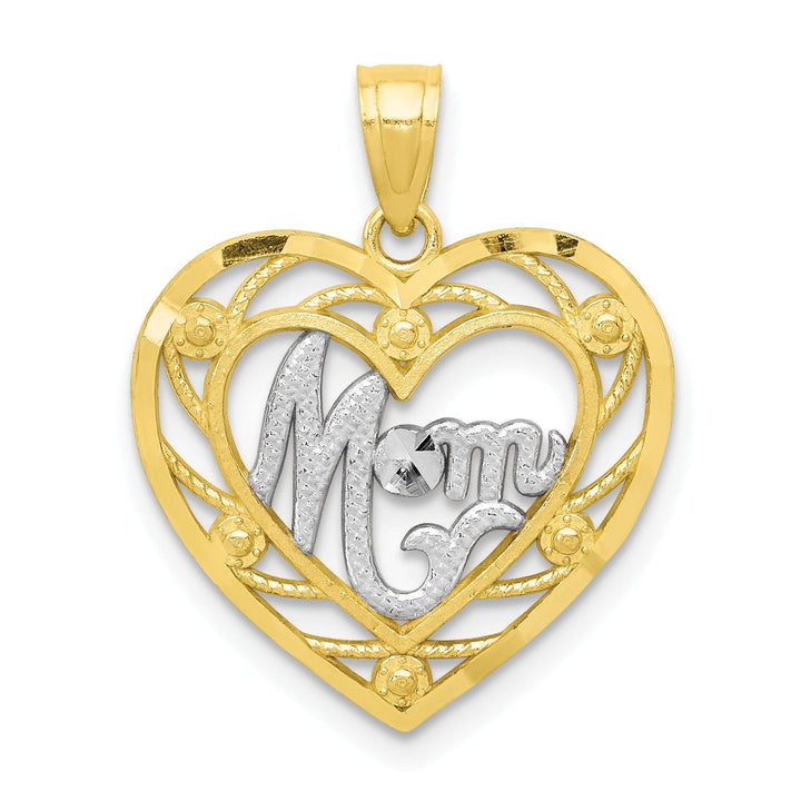 Lovely Rita's Pendants & Charms Solid 10k Two Tone Gold Mom Heart Charm Pendant
